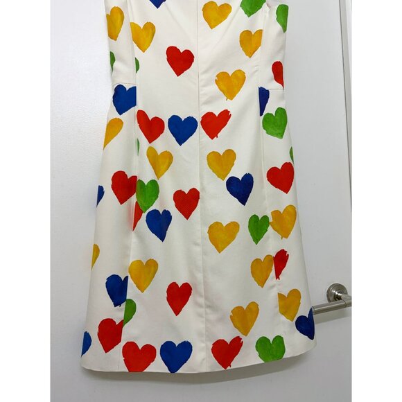 Akris Hearts Print Sheath Dress Cotton Silk White Rainbow Painterly Colorful 4 - Picture 12 of 16